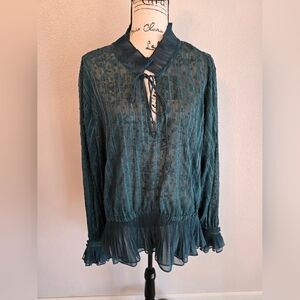 Ryegrass Split Tie V-Neck Long Sleeve Peplum Blouse Women's Size 2X